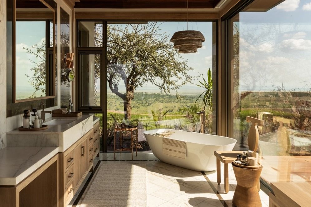 A picture showing Singita bathroom, one of the best lodges near volcanoes National Park Rwanda