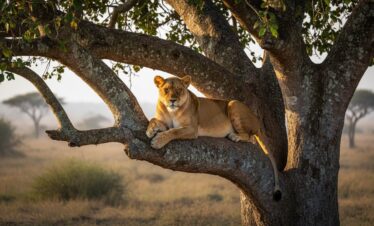 tree climbing lions uganda