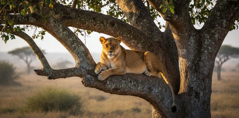 tree climbing lions uganda
